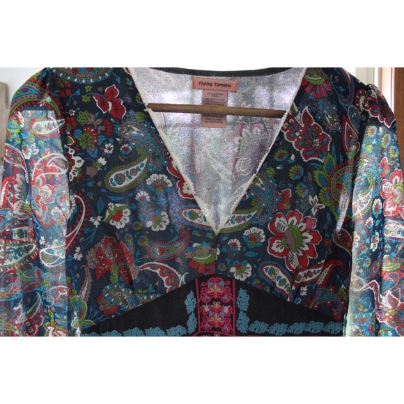 Flying Tomato Boho Paisley Floral Feminine Fit Dress XSMALL Preowned - Picture 6 of 9